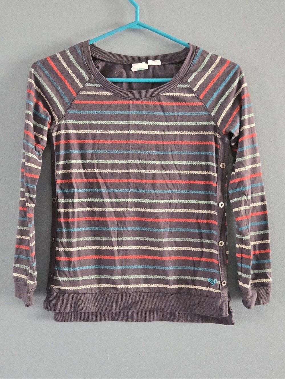 Roxy Girls Charcoal Striped Long-Sleeve Lightweight Crewneck Top Lg
